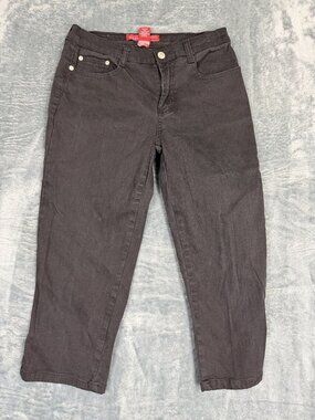 Cosmopolitan Womens Black Cropped Jeans Size 6 Embroidered Back Pockets